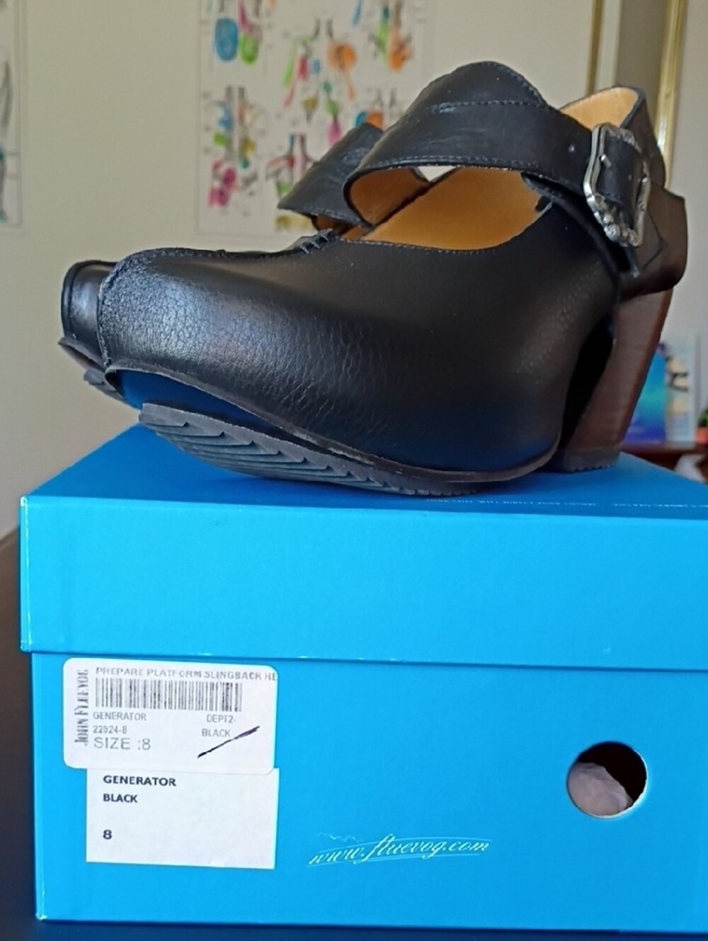 John Fluevog --Prepare Generator-- Black Slingback Platform Heels - Picture 2 of 5
